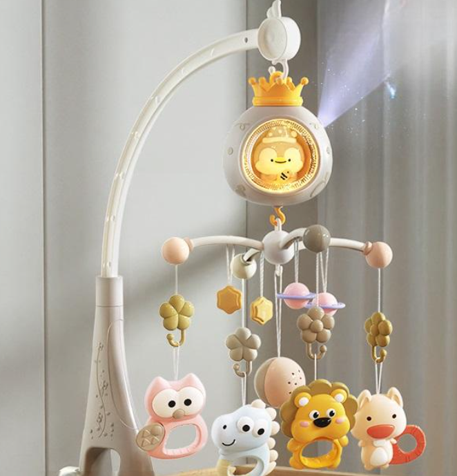 Музичний мобіль 3в1 з нічником проектором та пультом керування Бежевий