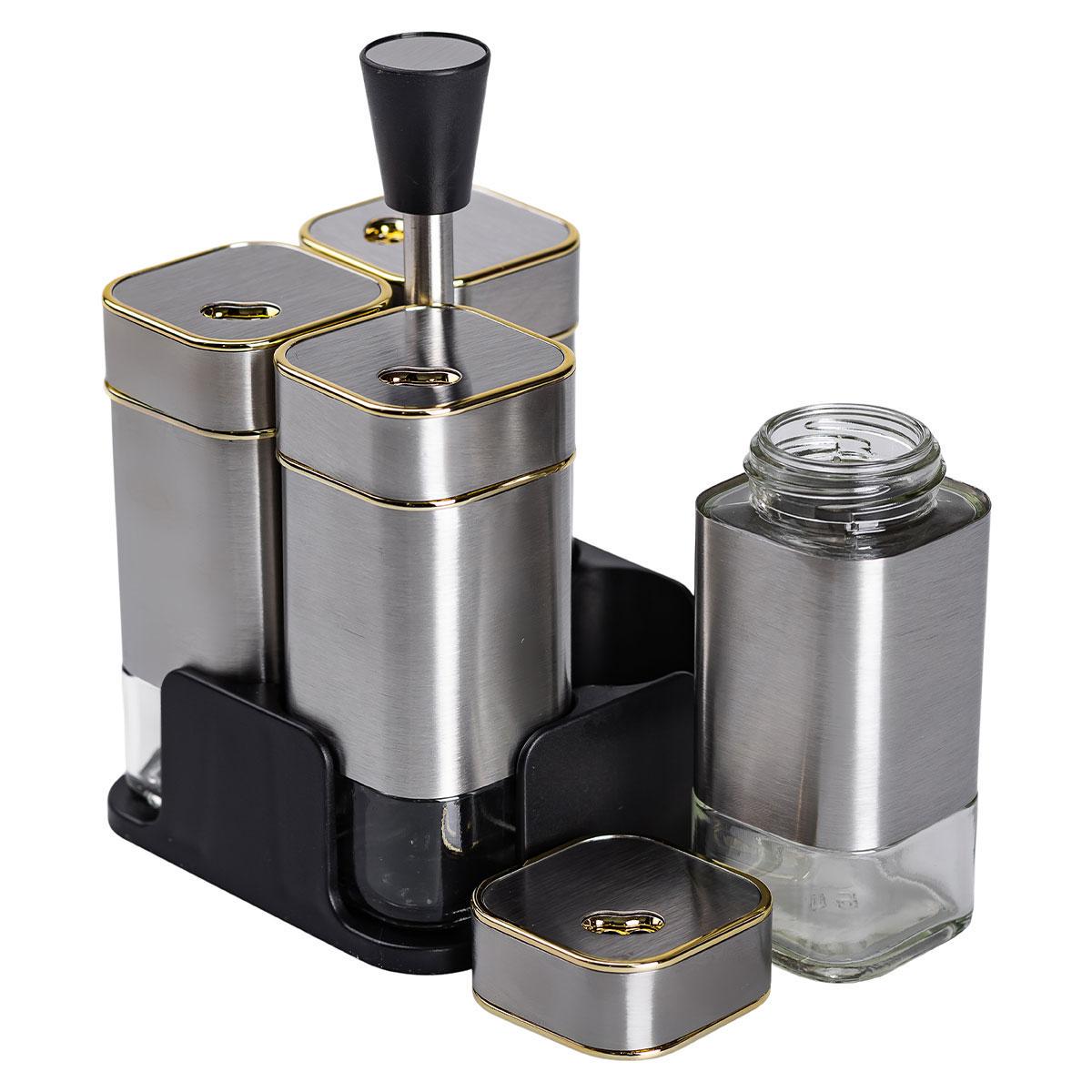 Набір ємностей для спецій 4 шт. на підставці 120 мл Хром (HP-1318) - фото 5 Набір ємностей для спецій 4 шт. на підставці 120 мл Хром (HP-1318) - фото 5