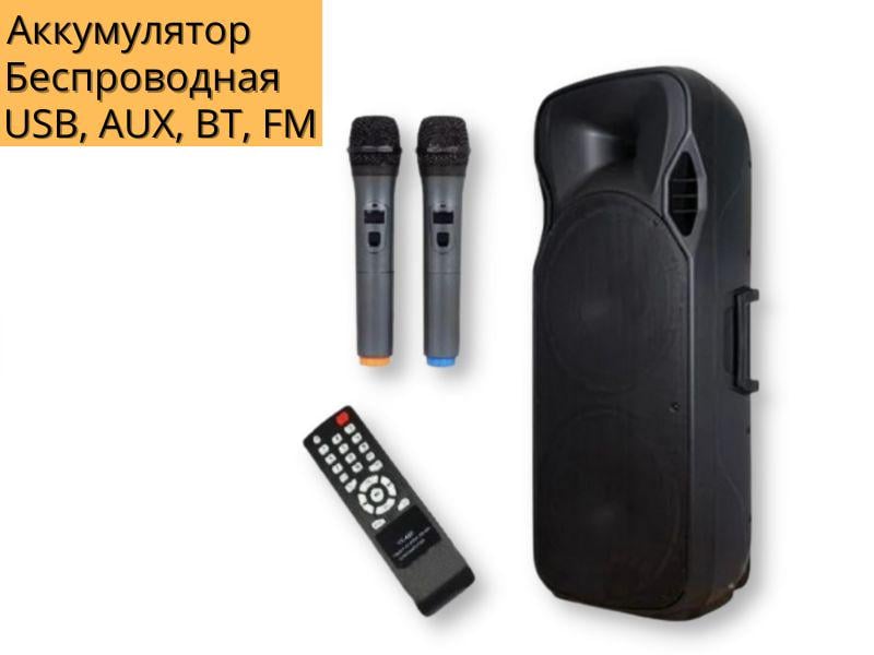 Акустическая система аккумуляторная XPRO A15-15 150 Вт USB/SD/FM радио/Bluetooth/2 микрофона/ДУ (A15-15) - фото 2