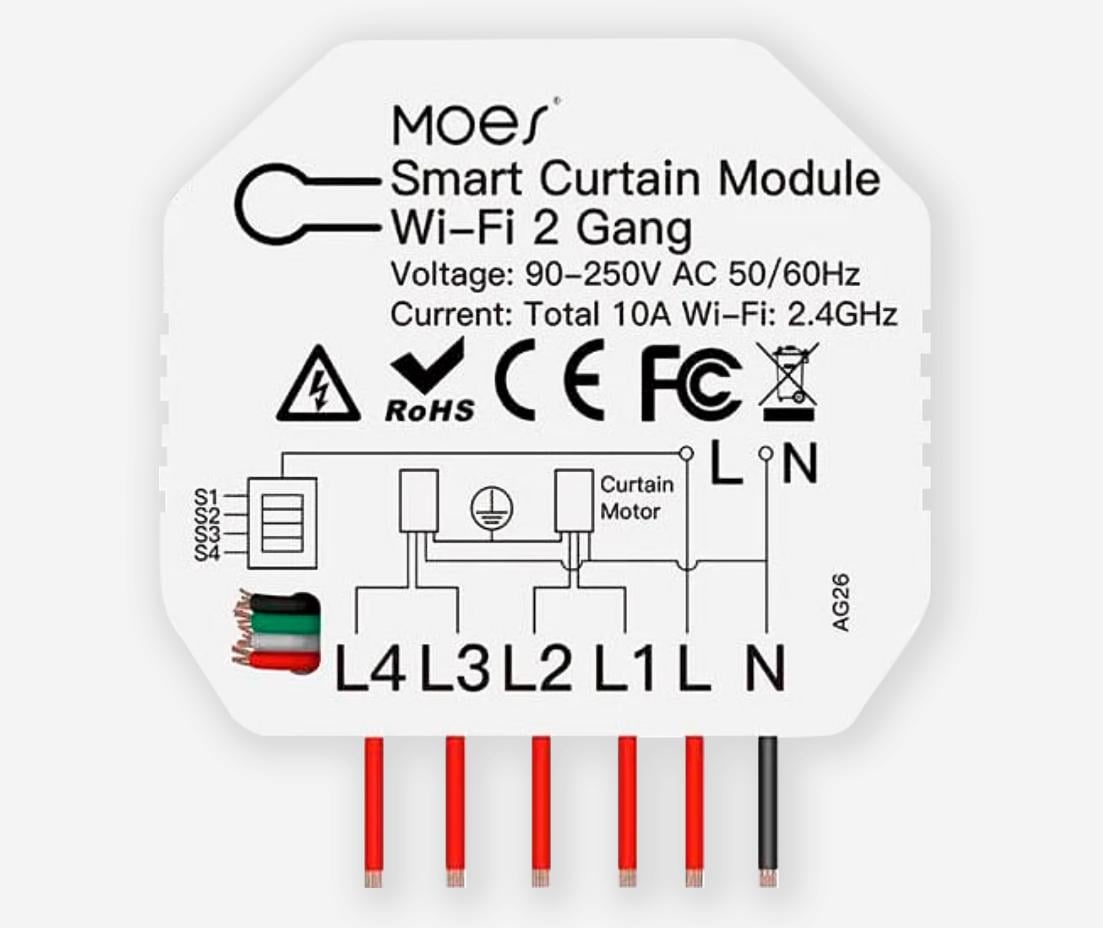 Реле управления мотором для штор Moes Wi-Fi Tuya Smart 2 канала (WH00593)