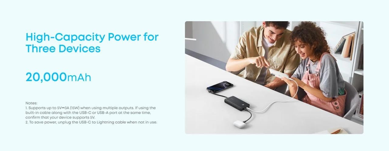 Повербанк Anker Zolo A110E 20000 mAh 22.5 Ват Чорний (30116685) - фото 11