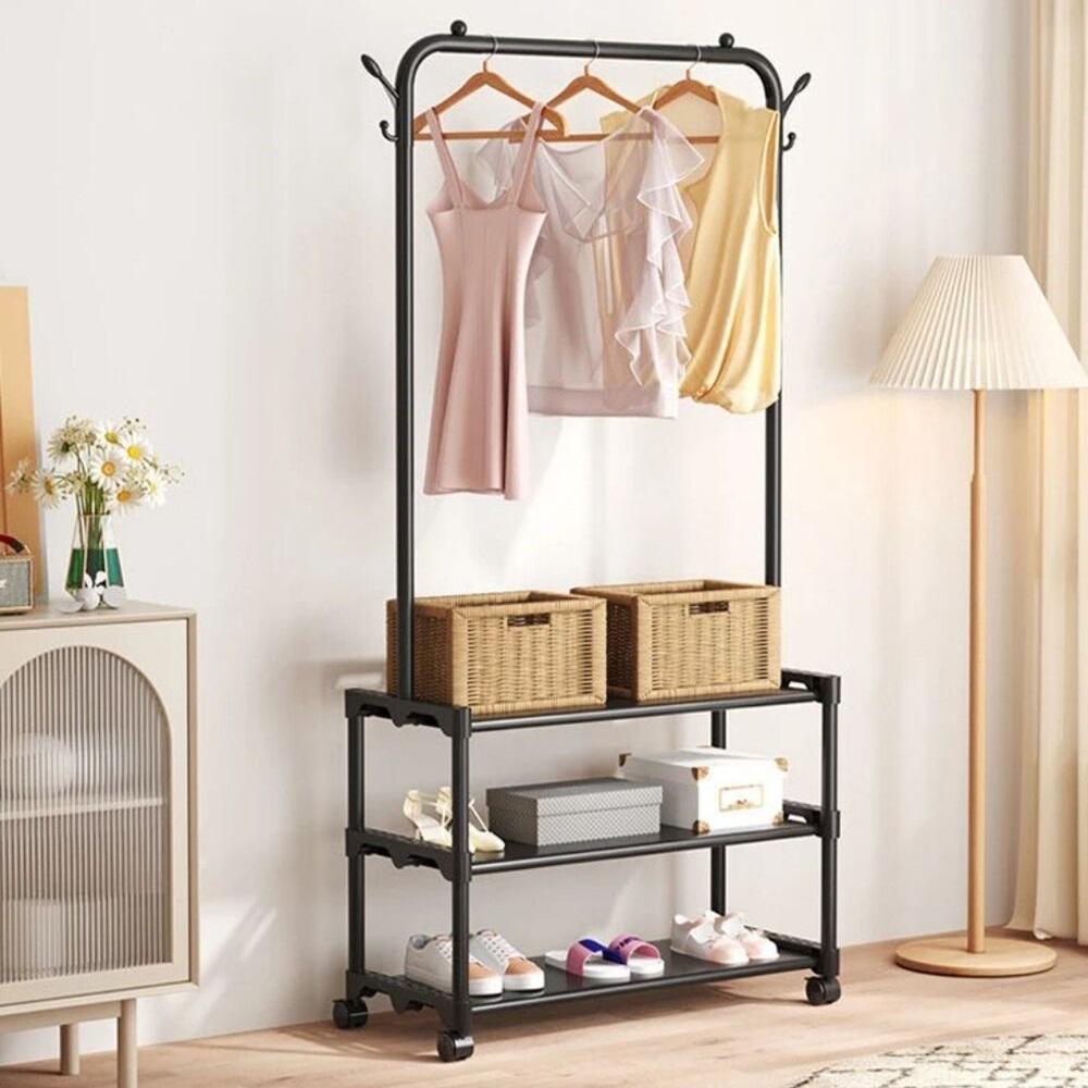 Вешалка-стойка с полками для обуви Stenson 56х34,5х162 см Черный (612908)