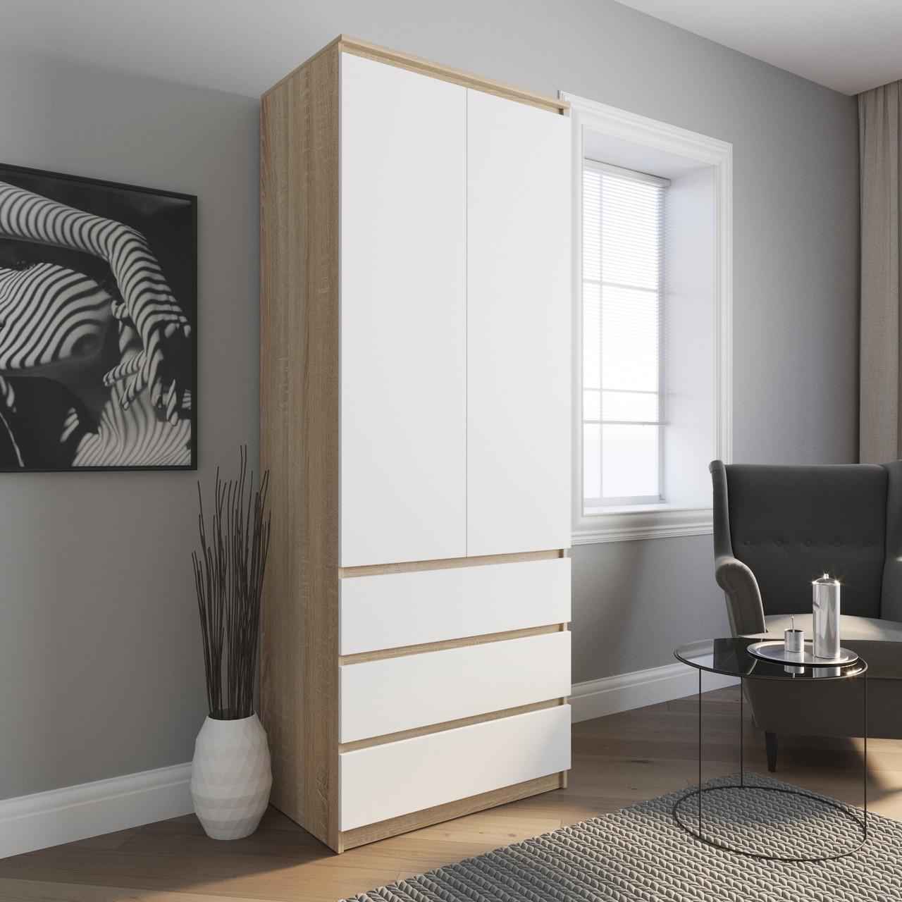 Шафа гардеробна Вайс R-9 802х500х2110 мм Дуб Сонома/Білий фасад (30821138) - фото 1 Шафа гардеробна Вайс R-9 802х500х2110 мм Дуб Сонома/Білий фасад (30821138) - фото 1