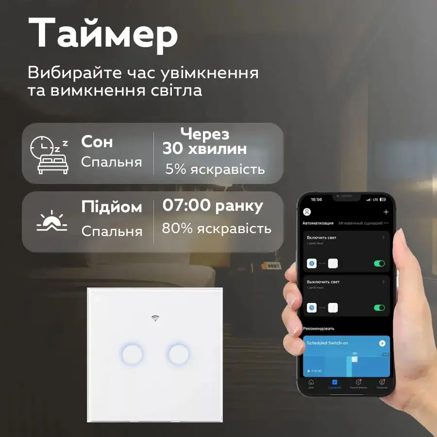 Розумний сенсорний Wi-Fi вмикач/вимикач з підсвіткою Білий (TUYA S-02) - фото 4