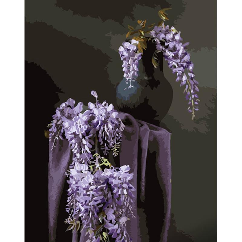 Картина по номерам Strateg Премиум Кувшин с глицинией с лаком и уровнем 40x50 см (GS1353)