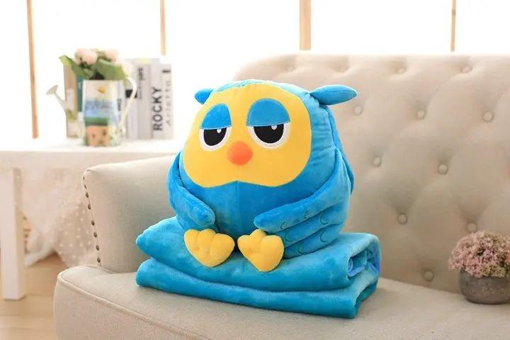 Мягкая игрушка Сова плед-подушка Happy Baby плюшевая 110x160 см 3в1 Синий (opt-105020)