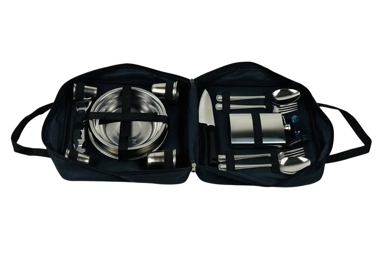 Набор посуды для пикника GrillMaster PS-1005 №3 барбекю на 2 персоны с флягой/из нержавеющей стали 17 пр. (10-164-PS-1005) Набор посуды для пикника GrillMaster PS-1005 №3 барбекю на 2 персоны с флягой/из нержавеющей стали 17 пр. (10-164-PS-1005)