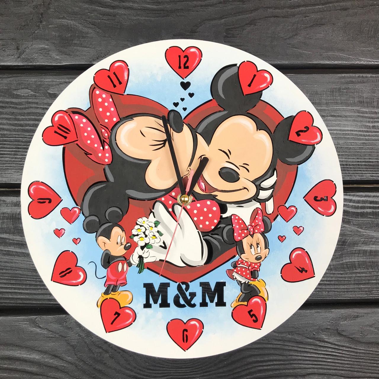 Часы круглые детские на стену Микки и Минни Маус