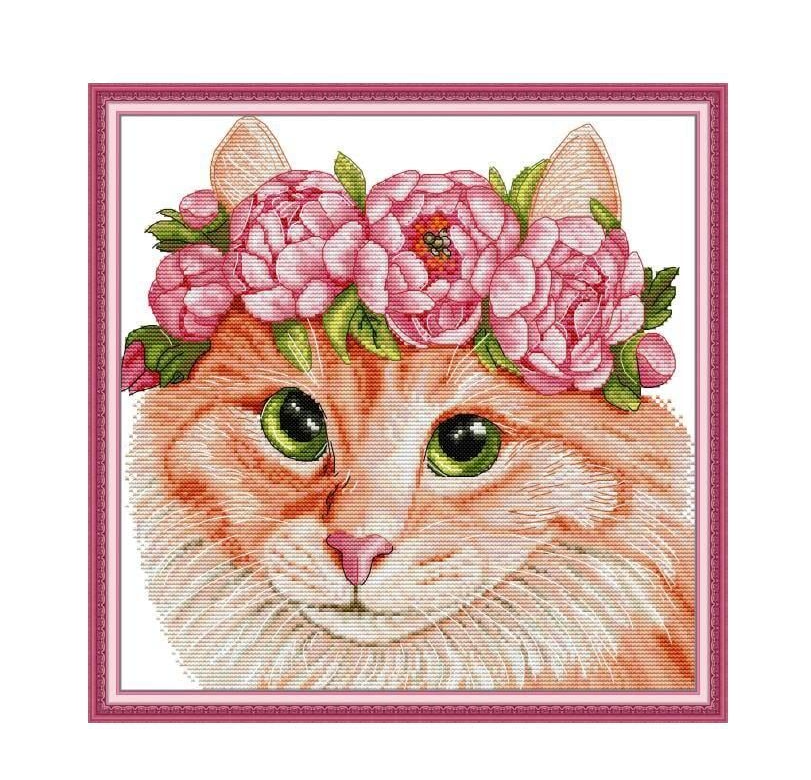 Набор для вышивания Joy Sunday Cat wearing a garland AIDA 16CT printed 30х30 см (2419863586)