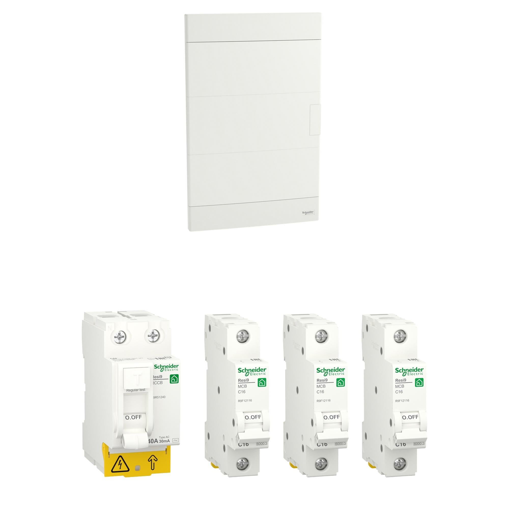 Комплект Щит врізний пластиковий RESI9 EZ9EUB312 Easy9 EU 1 шт./Диф R9R51240 1 шт./автоматичний вимикач R9F12116 3 шт. (231356)