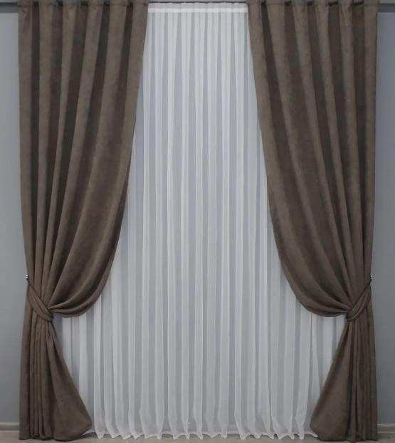 Штори в вітальню/спальню Sparta мікровелюр 1,5х2,9 м 2 шт. Какао (1357ш)