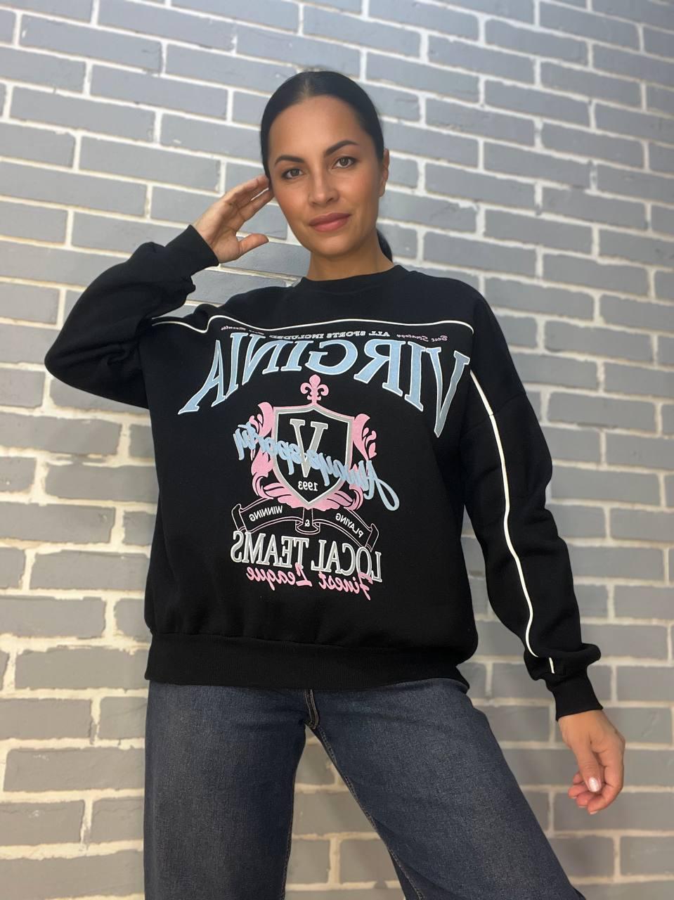 Свитшот женский OLIVIA 2468 VIRGINIA утепленный на флисе OS Черный (1107) - фото 1 Свитшот женский OLIVIA 2468 VIRGINIA утепленный на флисе OS Черный (1107) - фото 1