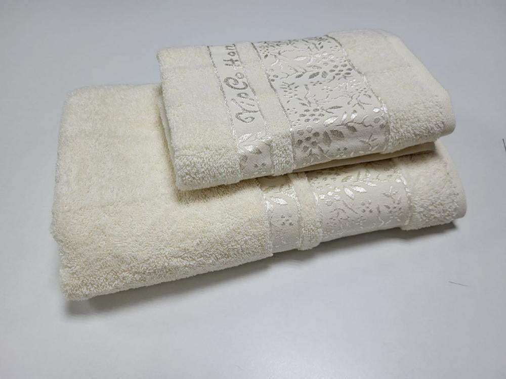 Набор махровых полотенец для ванной VIP COTTON ROWAN 70x140/50x90 см 2 шт. Шампань (13015) - фото 1