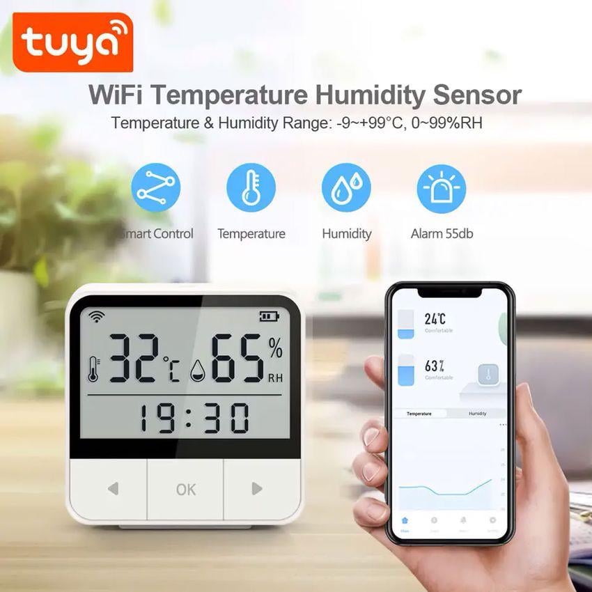 Часы с датчиком температуры и влажности Wifi смарт Tuya Temperature Humidity Sensor удаленный мониторинг - фото 4 Часы с датчиком температуры и влажности Wifi смарт Tuya Temperature Humidity Sensor удаленный мониторинг - фото 4