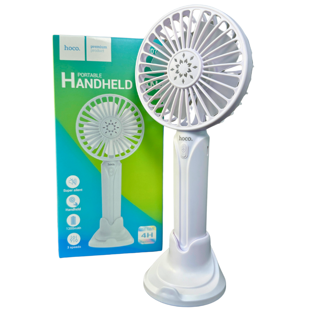 Вентилятор мини Hoco USB ручной на аккумуляторе настольный беспроводной Белый (DF07)