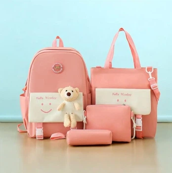 Набор школьный Nice Day 4в1 для девочки рюкзак/шоппер/пенал/сумочка Розовый