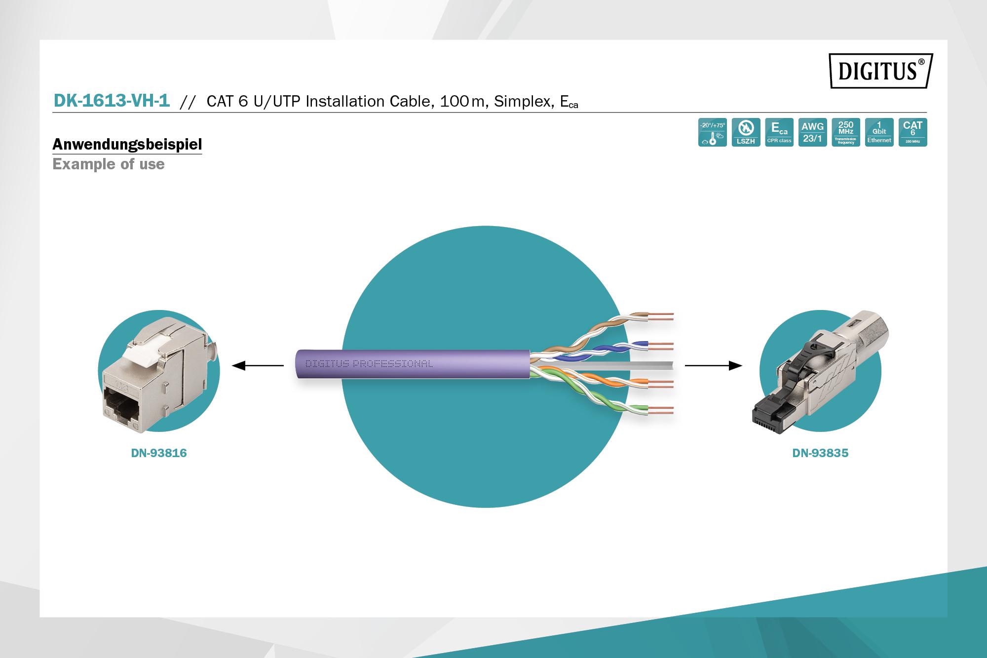 Кабель Digitus CAT 6 U-UTP AWG 23/1 LSZH-1 100 м Фіолетовий (ERC-DK-1613-VH-1) - фото 8