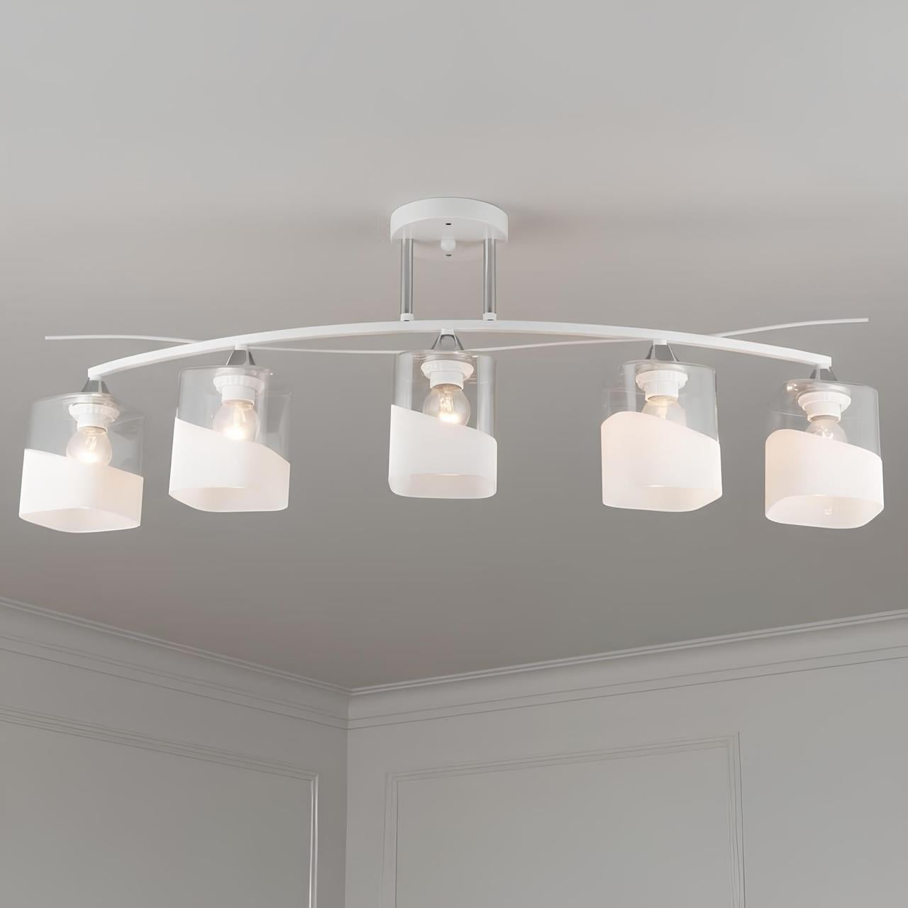 Люстра Valeso на пять стеклянных плафонов под лампу Е27 Белый/Хром (B K2258/5 WT+CH)