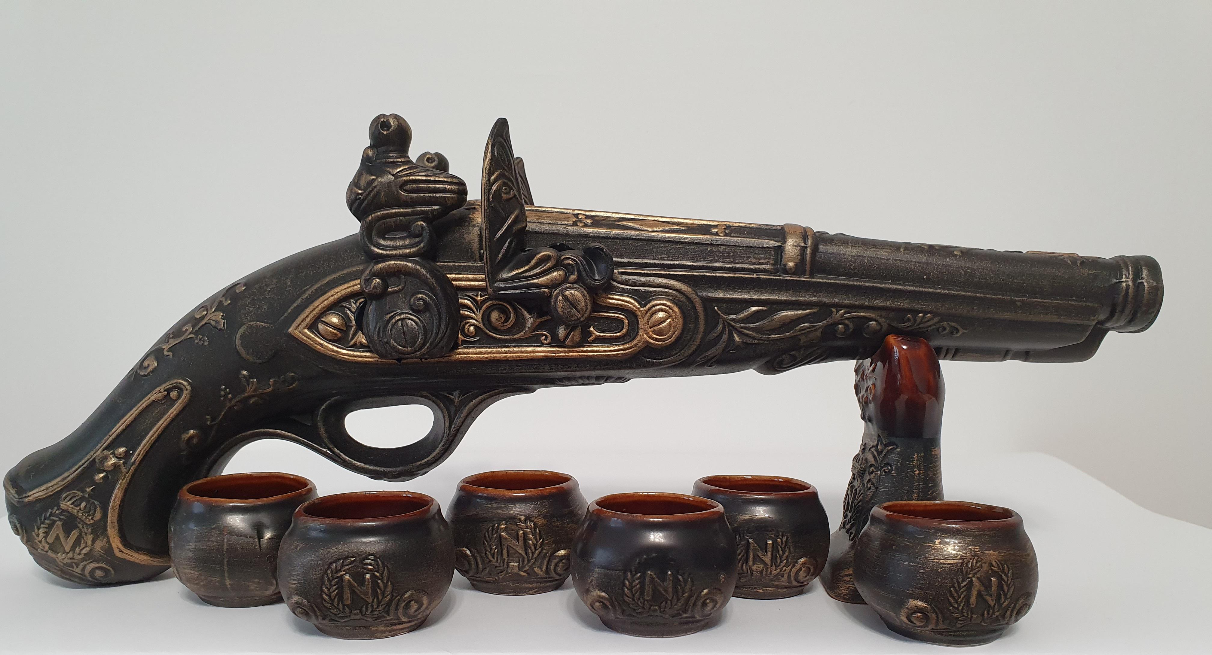 Подарочный набор для алкоголя штоф с рюмками Мушкет керамика (3216)