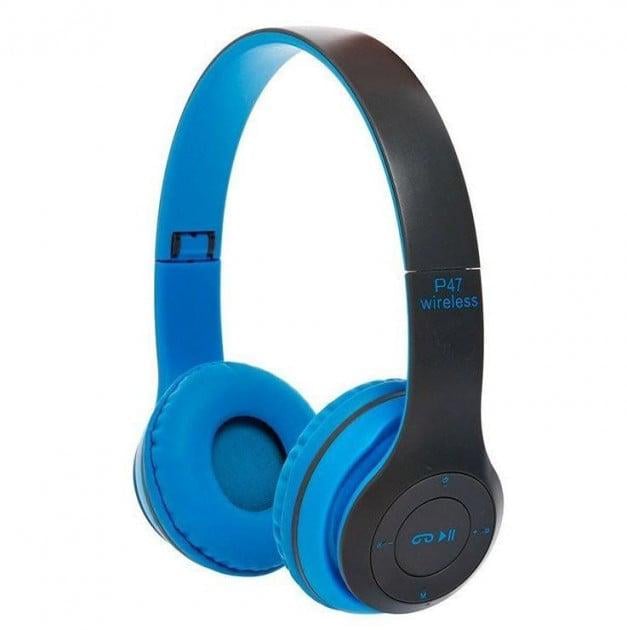 Наушники беспроводные Wireless P47 с MP3 Синий (1569204011)