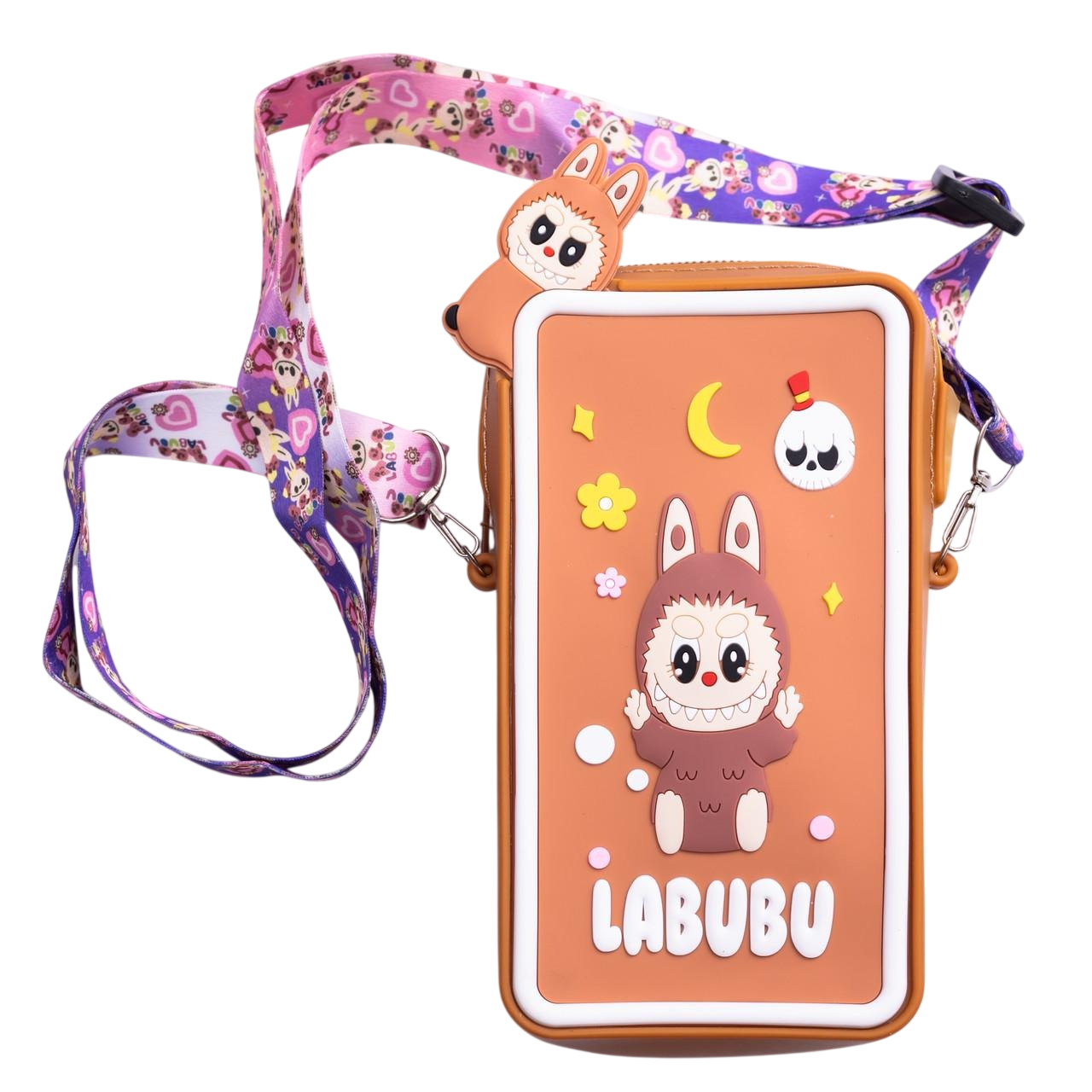 Сумочка-футляр для телефона Лабубу силиконовая на молнии 17х10х3 см Шоколад (HP-55-18BR)