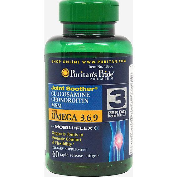 Препарат для суставов и связок Puritan's Pride Glucosamine, Chondroitin & MSM with Omega 3, 6, 9 60 Softgels