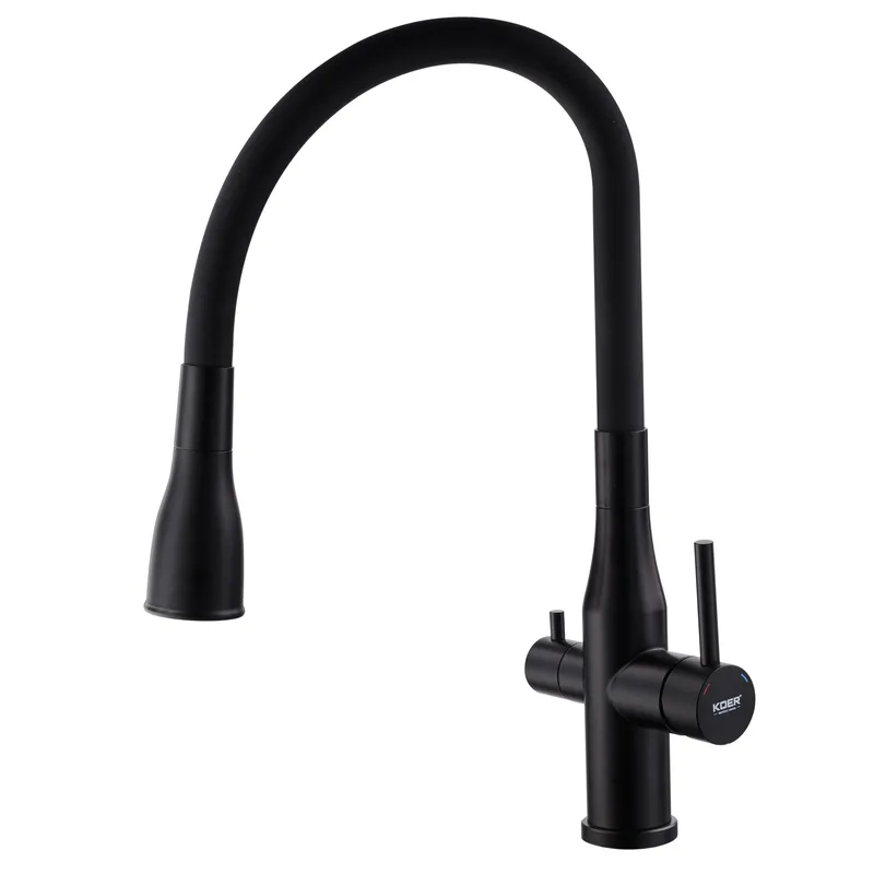 Змішувач для кухні KOER KI-72024-05 з нержавіючої сталі з виходом для питної води Чорний (OL-KR5012)