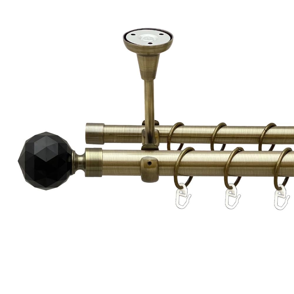 Карниз Orvit Люміера Неро металевий дворядний відкритий до стелі гладка труба кільце металеве 25/19 мм 200 см Антик (00-00024433)