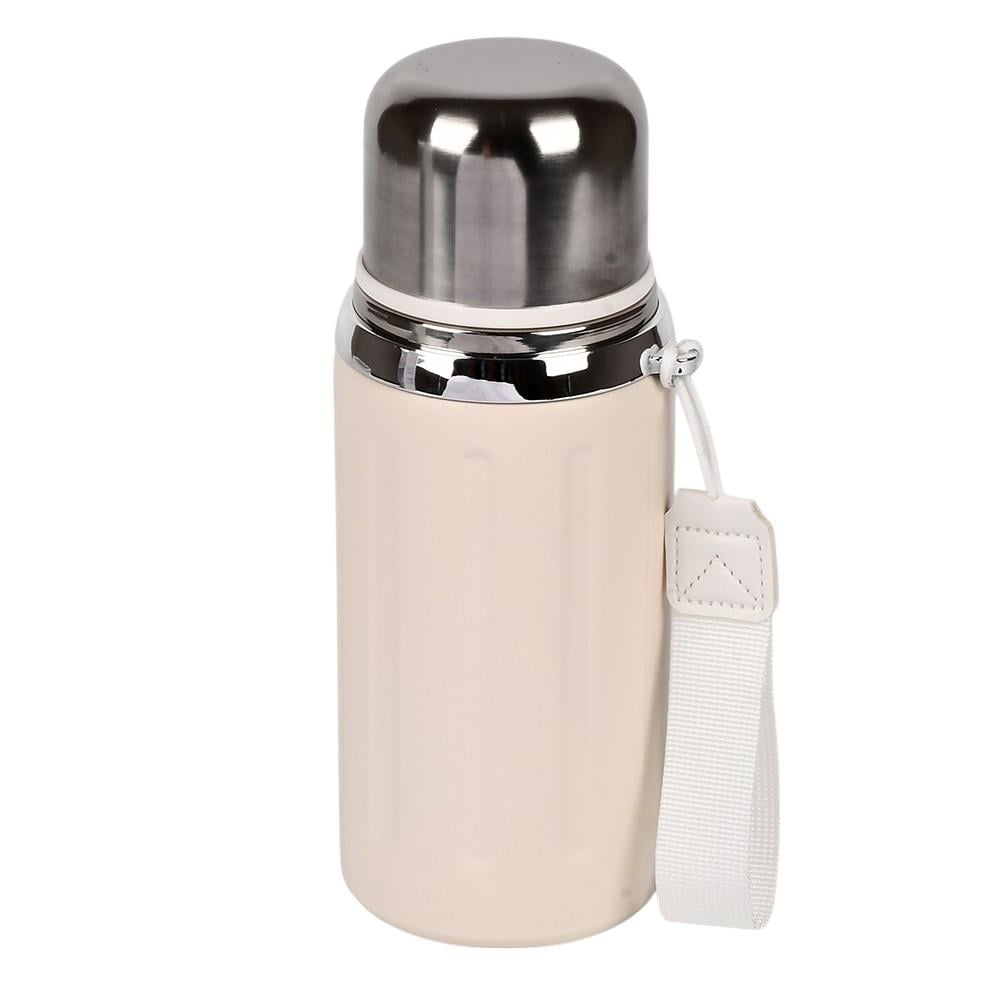 Термос с кнопочным дозатором и чашкой Stenson MT-5349-0.6 пластиковый с ручкой 600 мл Белый (525eb7bf) - фото 1