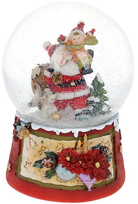 Декоративный водяной шар Санта идёт 15 см музыкальный (BD-559-521)