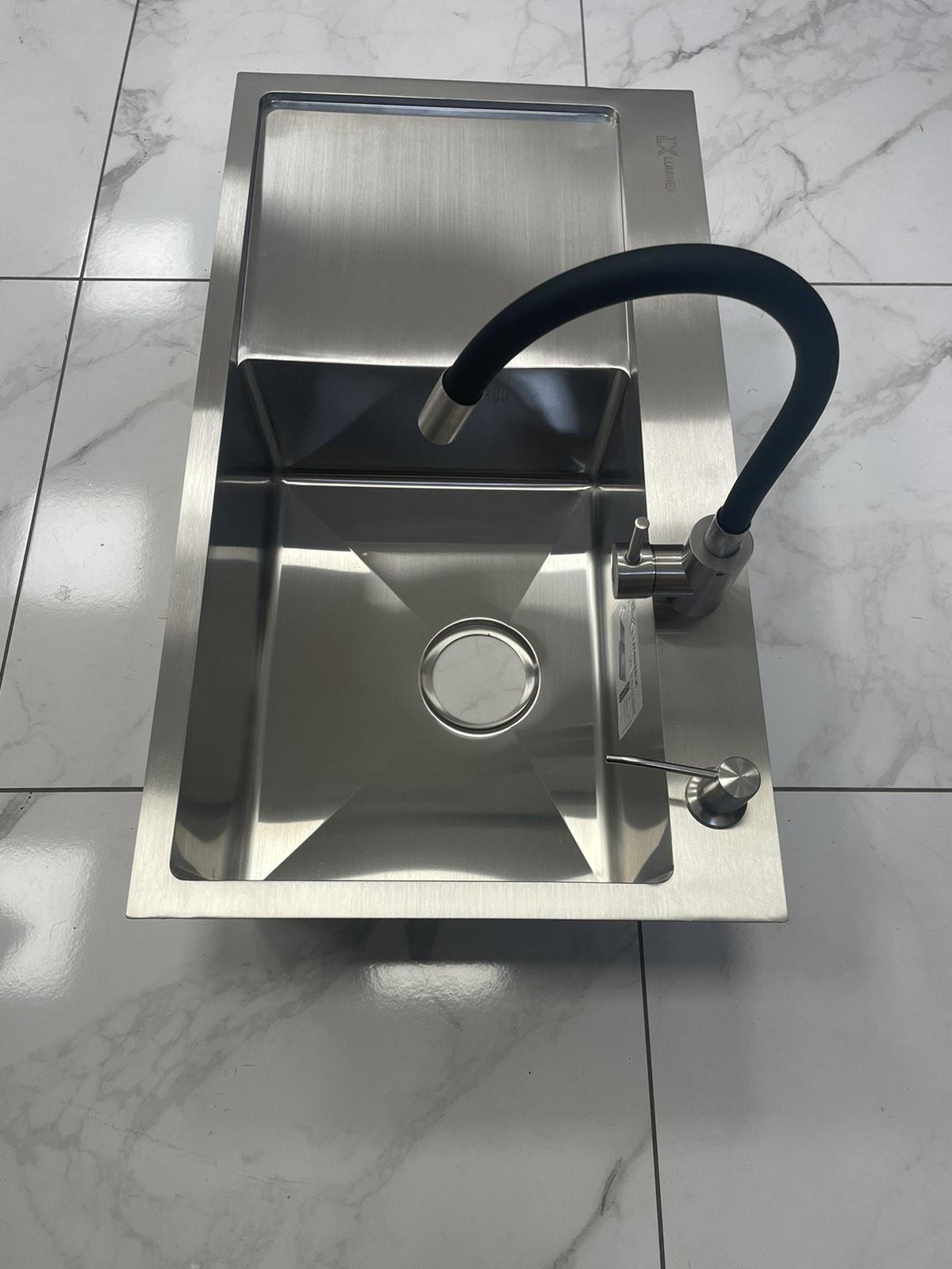 Мойка кухонная Luminex 7844 правая/смеситель-кран Lidz Aria 04R-BFS для кухни гибкий - фото 4 Мойка кухонная Luminex 7844 правая/смеситель-кран Lidz Aria 04R-BFS для кухни гибкий - фото 4