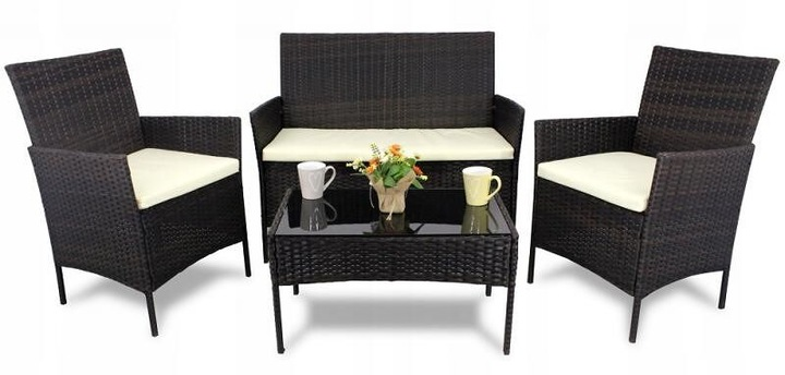 Комплект мебели из ротанга диван/2 кресла/стол Коричневый (SAD1408)