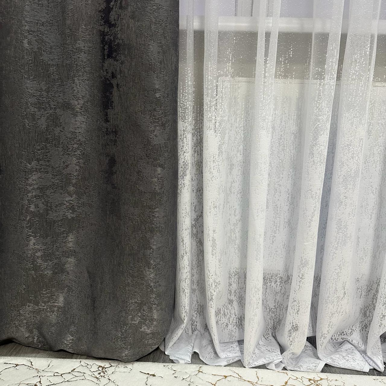 Шторы жаккардовые с мраморным узором среднее затемнение 1,5x2,7 м 2 шт. Графитовый (К1039-33) - фото 6