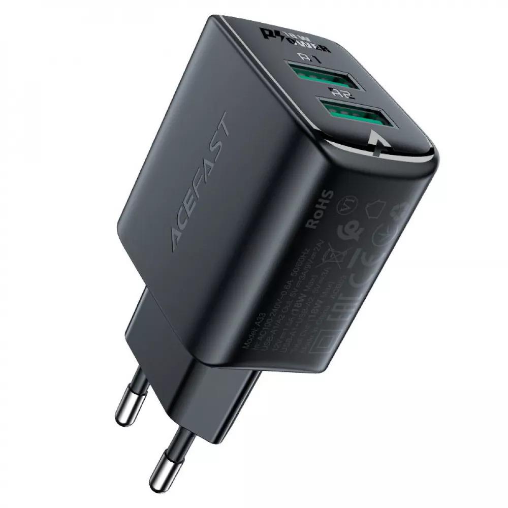 Зарядное устройство сетевое Acefast A33 18 W 2xUSB Black (551170)