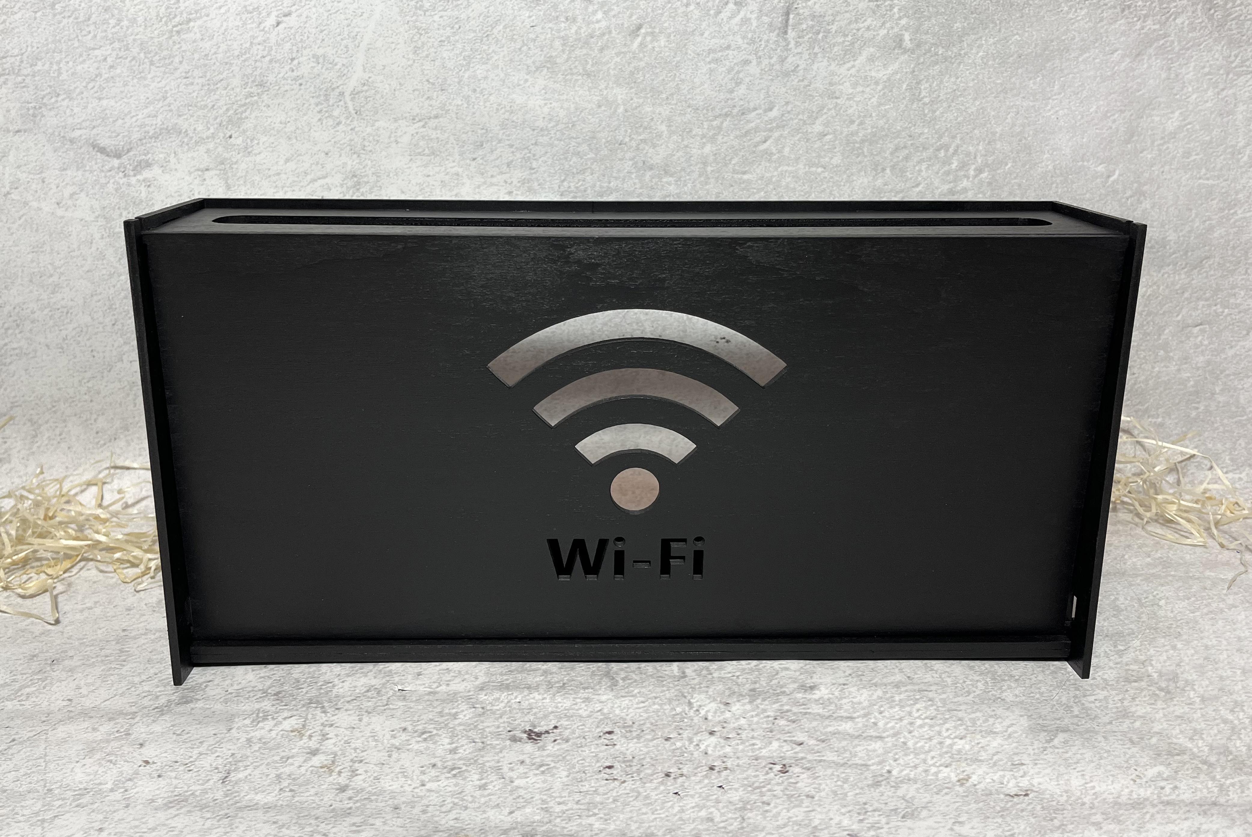 Коробка для роутера Wi-Fi дерев'яна на стіну 40х20х8 см Чорний (171)