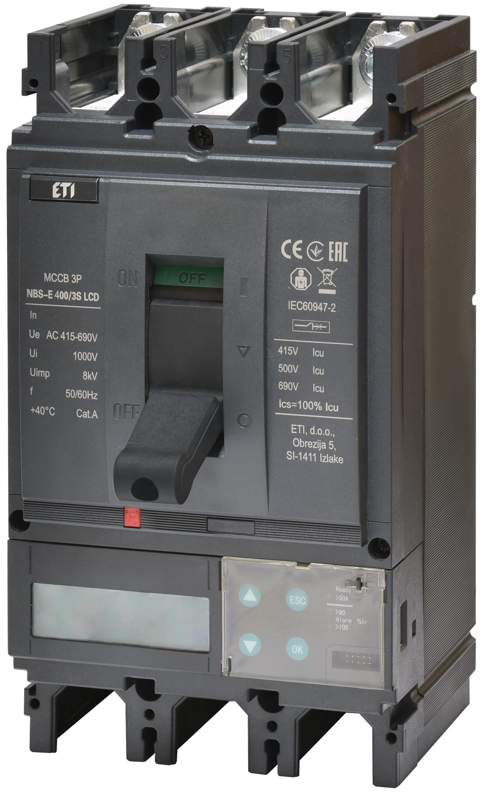 Автоматичний вимикач ETI NBS-E400/3S 3Р 400А 50кА LCD (4673117)