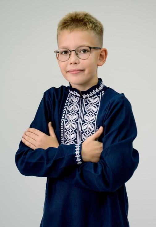 Вышиванка на мальчика лен с белым орнаментом 92 см Синий (1801899249) - фото 6 Вышиванка на мальчика лен с белым орнаментом 92 см Синий (1801899249) - фото 6