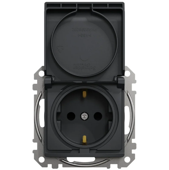 Розетка с заземлением Sedna крышкой/шторками IP44 Черный (28488860) Розетка с заземлением Sedna крышкой/шторками IP44 Черный (28488860)