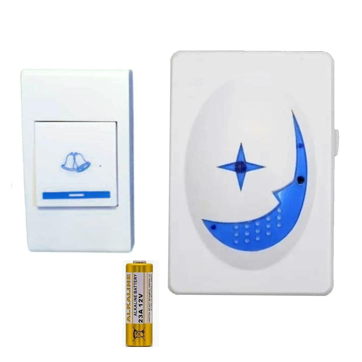 Звонок дверной беспроводной DRSCKN DC-7105 WL-642 32 мелодии на батарейках White/Blue (200292)