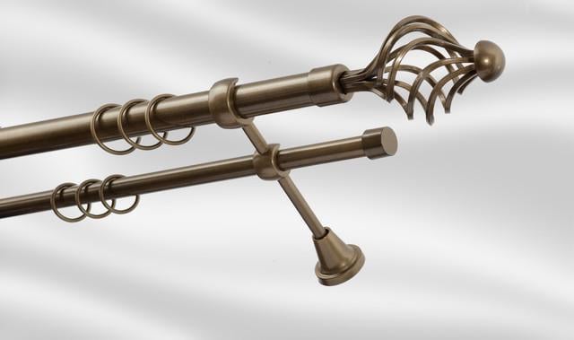 Карниз для штори Plastidea Арезо металевий подвійний з гачками D 25-16 мм 160 см Антик - фото 1 Карниз для штори Plastidea Арезо металевий подвійний з гачками D 25-16 мм 160 см Антик - фото 1