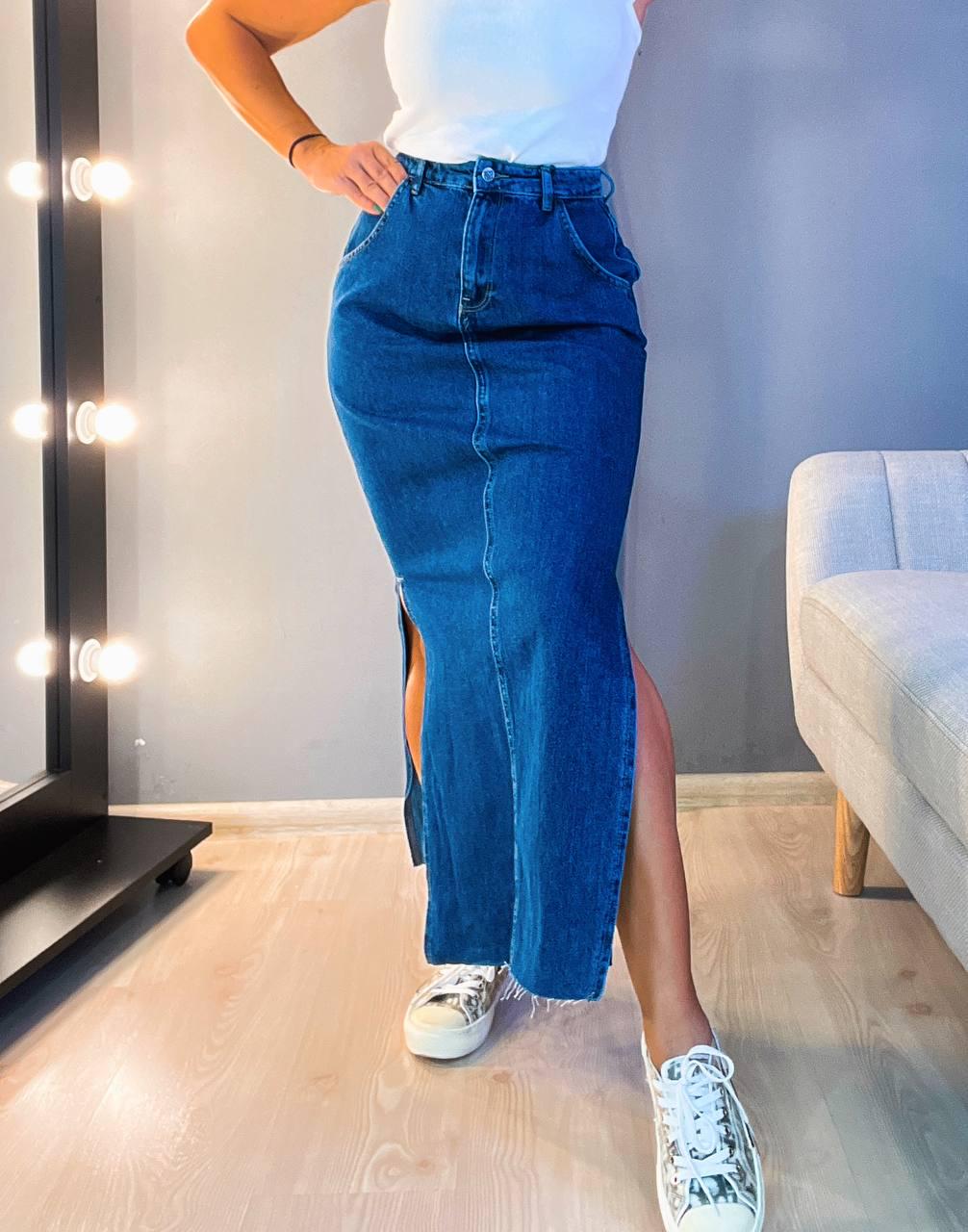 Спідниця жіноча Zeo Basic 3808 джинсова розрізи по боках довга р. 34 Синій (1169) - фото 7 Спідниця жіноча Zeo Basic 3808 джинсова розрізи по боках довга р. 34 Синій (1169) - фото 7