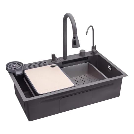 Мойка кухонная врезная Kroner KRP Schwarze SET7545NG PVD 3,0/0,8 мм 750x450 мм нержавеющая сталь Серый (SVR-CV033806)