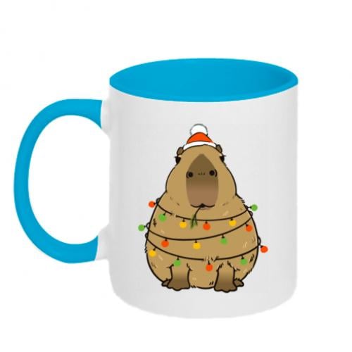 Чашка двухцветная Копибара рождественская 320 мл Белый с голубым (15694480-33-193534)