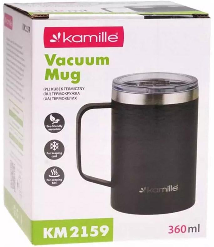 Термокружка Kamille с ручкой 360 мл Черный (KM-2159) - фото 3