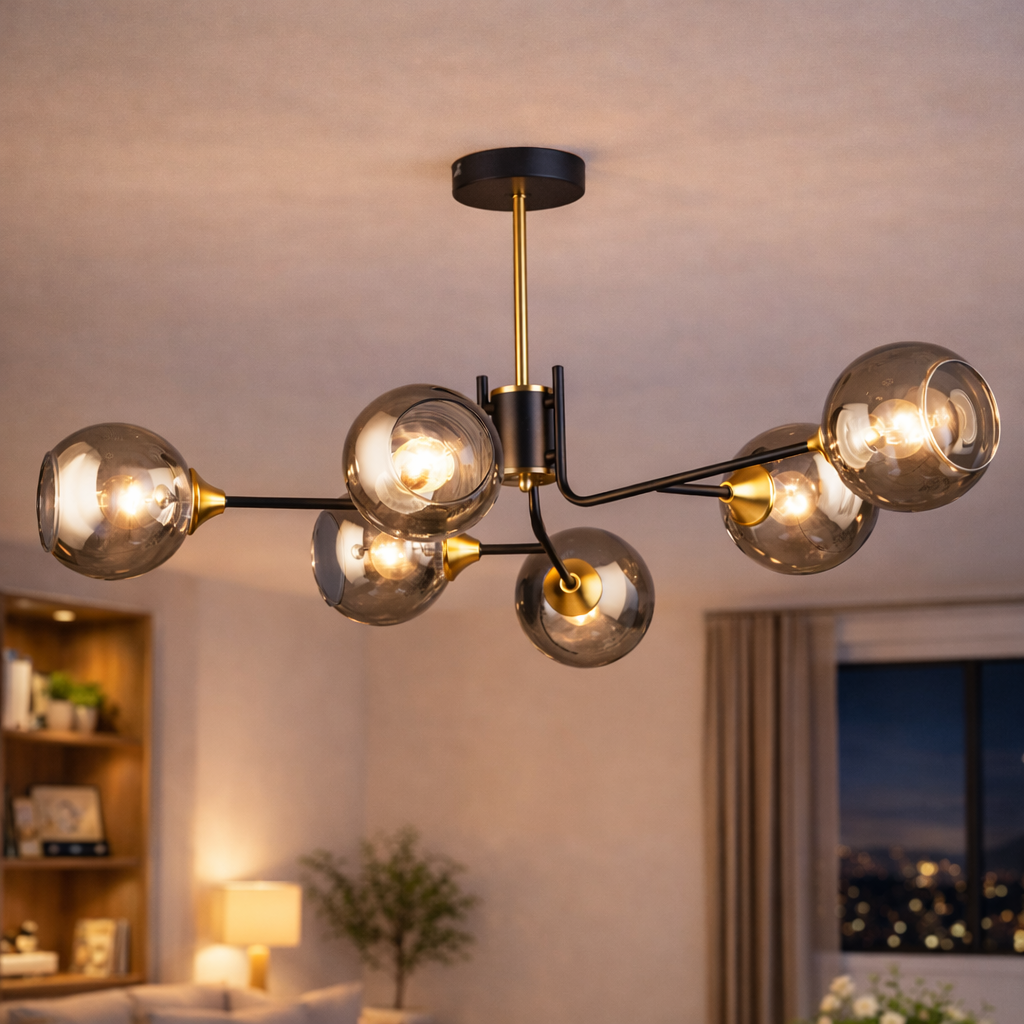 Люстра Valeso на шість затемнених плафонів під лампу Е27 Чорний/Мідний (B N6802/6 BK+COP)