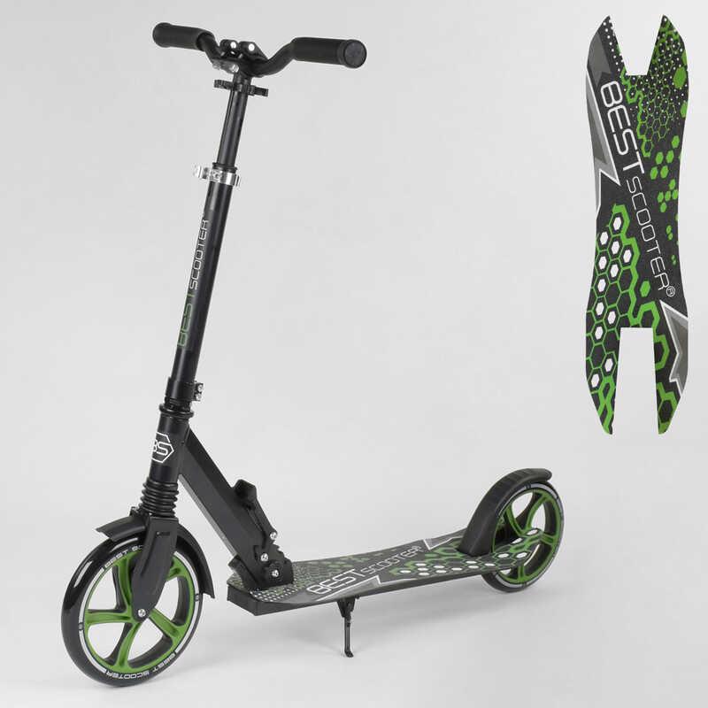 Самокат детский Best Scooter с PU колесами зажимом руля и 1 амортизатором Black/Green (88919) - фото 6