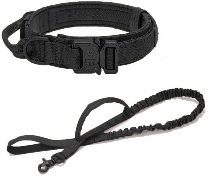 Нашийник з повідцем для собак Harness нейлоновий з металевою пряжкою-фастекс M 38-47 см Чорний (1461774648)