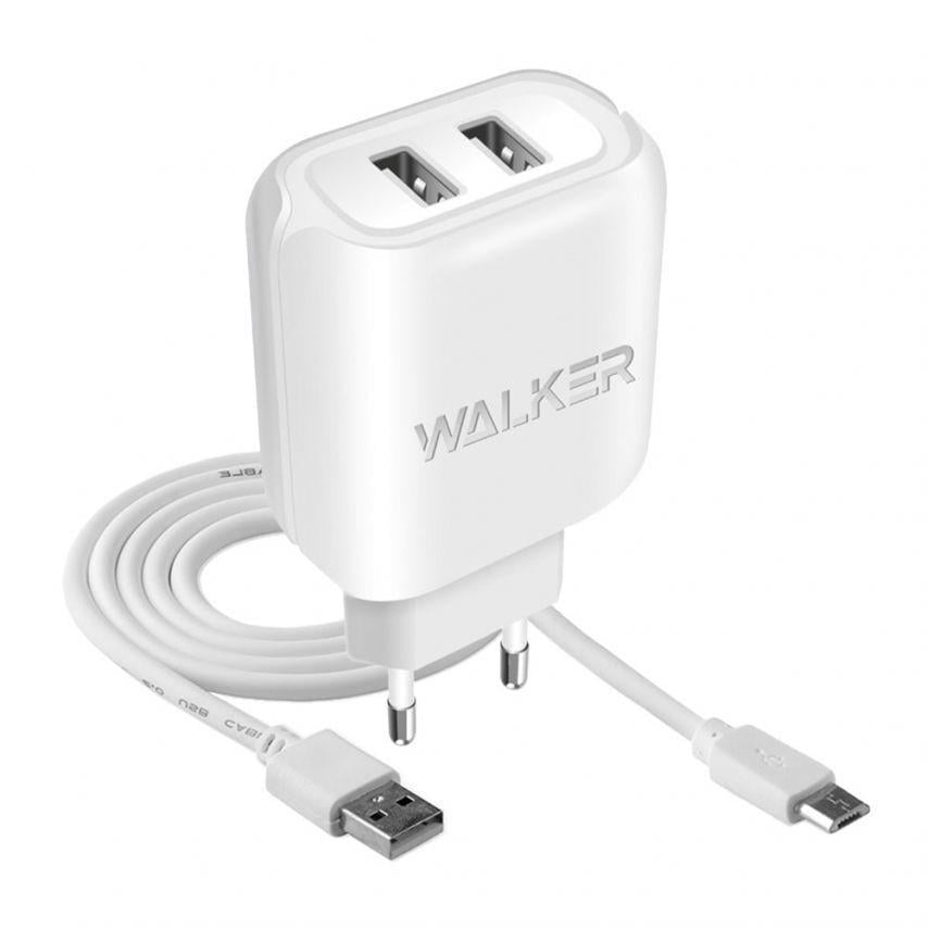 Сетевое зарядное устройство для Walker 2в1 WH-27 2USB/2.1A + Data Cable USB to Micro White