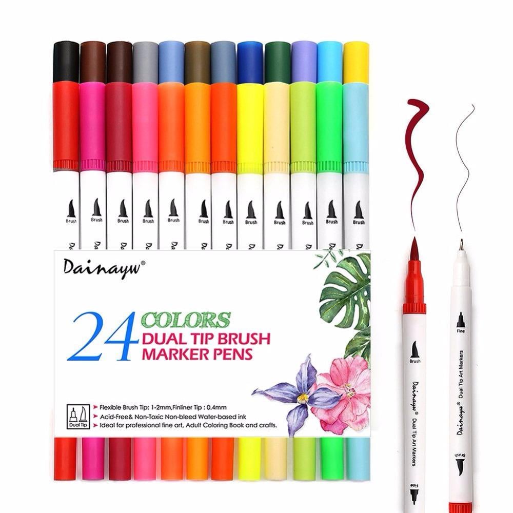 Набір двосторонніх маркерів Brush Markers Pens WORISON 24 кольори (DN-24DUALTIP)