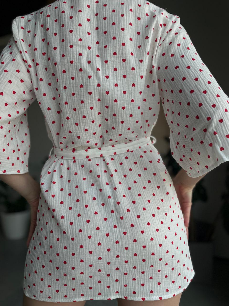 Халат женский Сердца короткий муслиновый M Красный (2646948074) - фото 6 Халат женский Сердца короткий муслиновый M Красный (2646948074) - фото 6